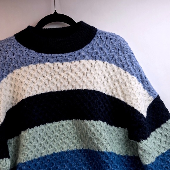 Berkley Jensen Striped Mock Neck Textured Knit Sweater Blue Multi Size M - Picture 3 of 7